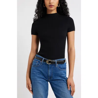 Open Edit Rib Knit Mock Neck Sweater In Black