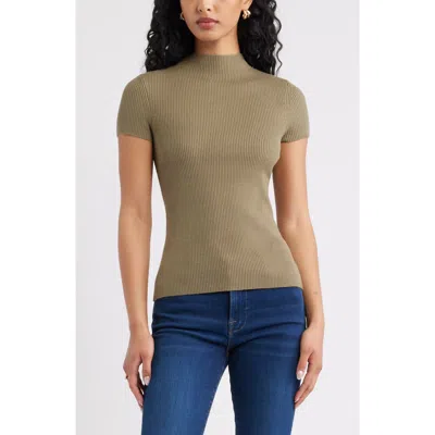 Open Edit Rib Knit Mock Neck Sweater In Green