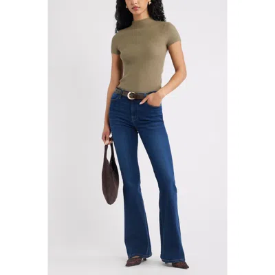 Open Edit Rib Knit Mock Neck Sweater In Green