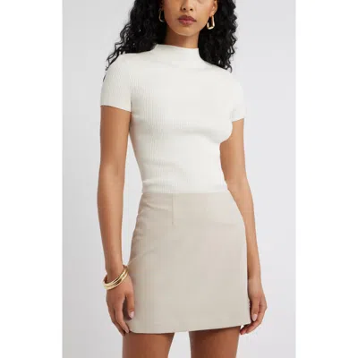 Open Edit Rib Knit Mock Neck Sweater In White