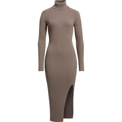 Open Edit Rib Long Sleeve Turtleneck Sweater Dress In Brown