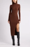 Open Edit Rib Long Sleeve Turtleneck Sweater Dress In Brown Soil