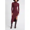 Open Edit Rib Long Sleeve Turtleneck Sweater Dress In Burgundy