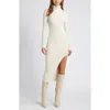 Open Edit Rib Long Sleeve Turtleneck Sweater Dress In Ivory Dove