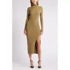 Open Edit Rib Long Sleeve Turtleneck Sweater Dress In Olive Brine