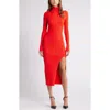 Open Edit Rib Long Sleeve Turtleneck Sweater Dress In Red Scarlet