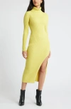 Open Edit Rib Long Sleeve Turtleneck Sweater Dress In Yellow Celery