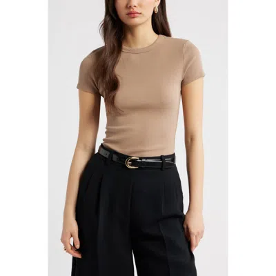Open Edit Rib Short Sleeve Shirt In Brown