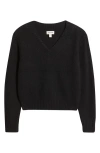 Open Edit Rib V-neck Sweater In Black