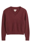 Open Edit Rib V-neck Sweater In Burgundy