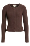 Open Edit Ribbed Crewneck Cardigan In Brown