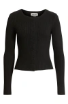 Open Edit Ribbed Crewneck Cardigan In Black