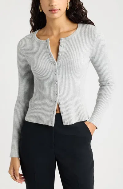 Open Edit Ribbed Crewneck Cardigan In Grey Heather