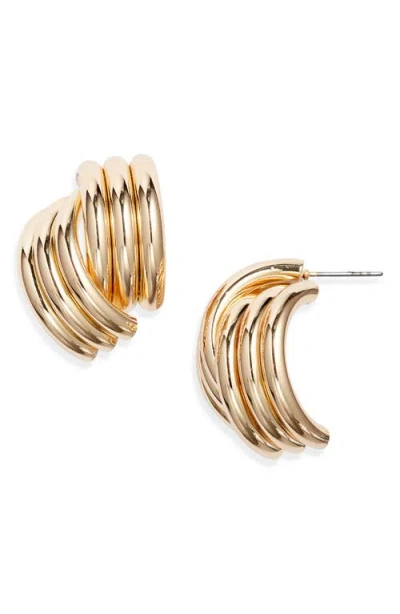 Open Edit Ribbed Metal Earrings In Gold