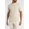 Open Edit Ribbed Short Sleeve Mock Neck Sweater In Beige Birch