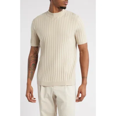 Open Edit Ribbed Short Sleeve Mock Neck Sweater In Beige Birch