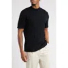 Open Edit Ribbed Short Sleeve Mock Neck Sweater In Black Caviar