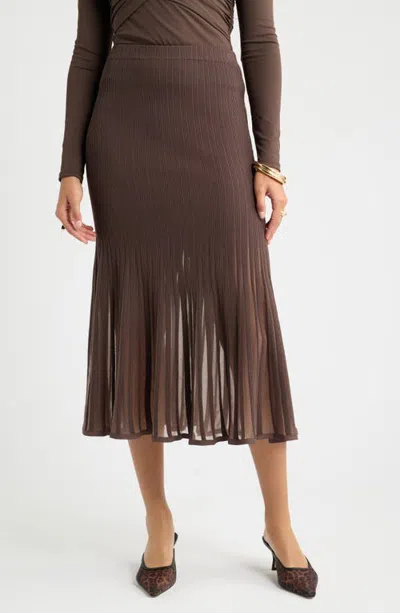 Open Edit Ribbed Sweater Midi Skirt In Brown Seal