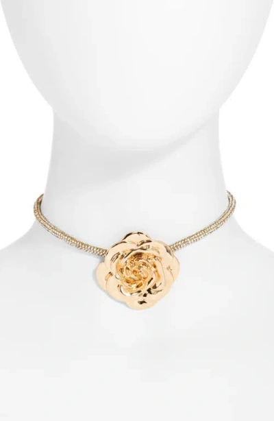 Open Edit Rosette Pavé Crystal Choker Necklace In Clear- Gold