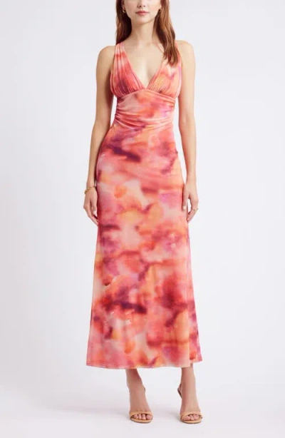 Open Edit Rosette Sleeveless Mesh Dress In Pink