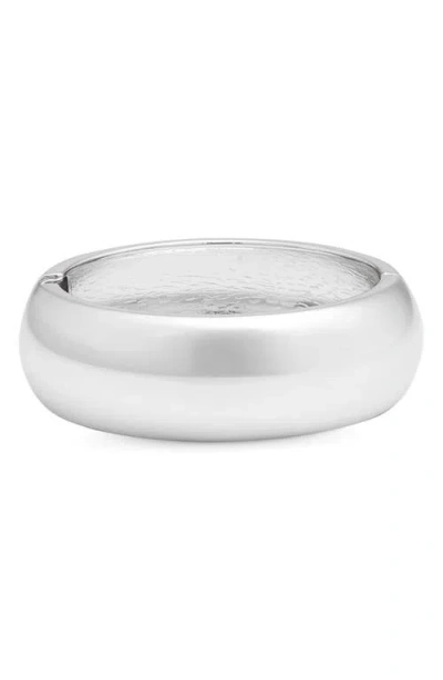 Open Edit Round Hinged Bangle In Silver