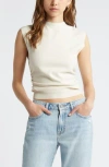Open Edit Ruched Cap Sleeve Sweater In Ivory Dove