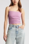Open Edit Ruched Mesh Camisole In Pink Gale