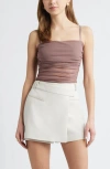 Open Edit Ruched Mesh Camisole In Purple Taupe