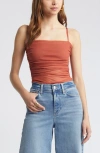 Open Edit Ruched Mesh Camisole In Rust Redwood