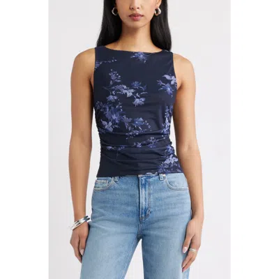 Open Edit Ruched Mesh Tank In Blue