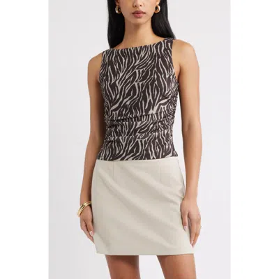 Open Edit Ruched Mesh Tank In Blue