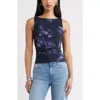 Open Edit Ruched Mesh Tank In Blue