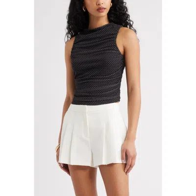 Open Edit Ruched Mesh Tank Top In Black