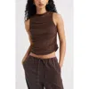 Open Edit Ruched Mesh Tank Top In Brown