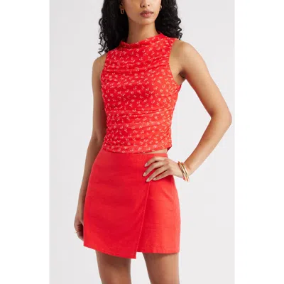 Open Edit Ruched Mesh Tank Top In Red