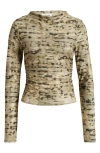 Open Edit Ruched Mock Neck Mesh Top In Olive Shadow Dye