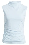 Open Edit Ruched Mock Neck Tank In Blue