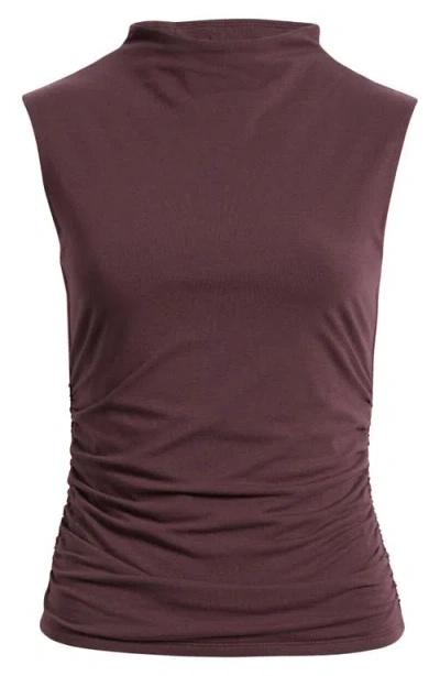 Open Edit Ruched Mock Neck Tank In Brown