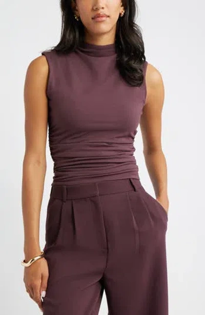 Open Edit Ruched Mock Neck Tank In Purple