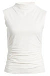 Open Edit Ruched Cap Sleeve Sweater In White