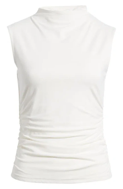 Open Edit Ruched Mock Neck Tank In White
