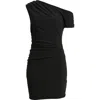 Open Edit Ruched One-shoulder Body-con Minidress In Black
