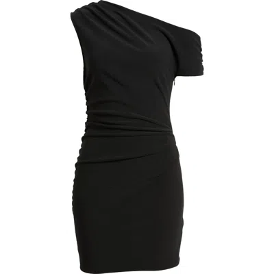 Open Edit Ruched One-shoulder Body-con Minidress In Black