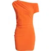Open Edit Ruched One-shoulder Body-con Minidress In Orange