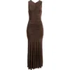 Open Edit Ruched Sleeveless Maxi Dress In Brown