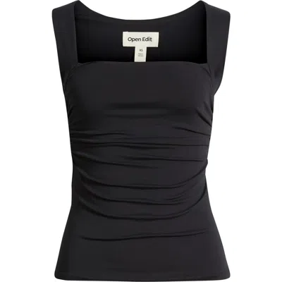 Open Edit Ruched Square Neck Tank In Black