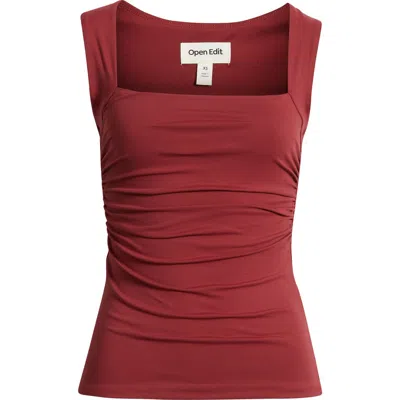 Open Edit Ruched Square Neck Tank In Brown