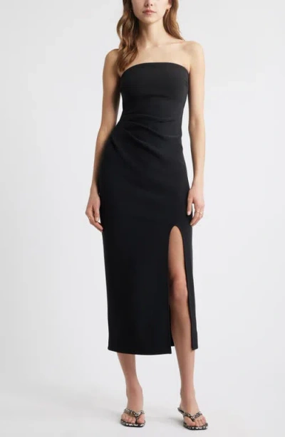 Open Edit Ruched Strapless Maxi Dress In Black