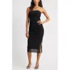 Open Edit Ruched Strapless Mesh Dress In Black
