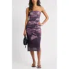 Open Edit Ruched Strapless Mesh Dress In Purple